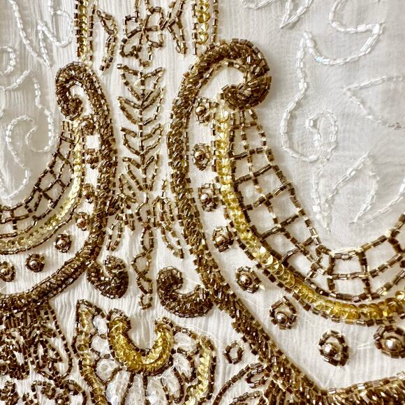 Vintage Night Vogue Cream Silk Beaded Gold Ornate Dress Women’s Size Medium - Picture 5 of 15